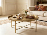 24 Inch Round Coffee Table for Living Room, Hammered Tray Top Center Table with Metal Frame for 94944205