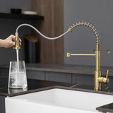Kitchen Faucet with Pull Down Sprayer Brushed Gold Stainless Steel Single Handle Pull Out Spring W1932P224874