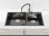 Stainless Steel Kitchen Sink, 32x19 Double Bowl in Black, Overmount Handmade Sink, with US 87676543