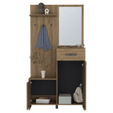 Parker 75" Tall Mirrored Tree Hall with Hangers, Three Shelves, Two Cabinets, One Drawer, Entry way, B200P286967