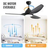 52 Inch Ceiling Fan with Light and 6-speed Remote Control 3 ABS Fan Blades Black for Bredoom Patio W934P211218