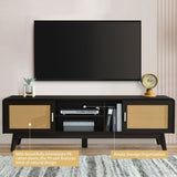 63'' Dark Rattan TV Stand with 2 Storage Cabinets for 65 Inch TV, Entertainment Center with Solid N710P182433B