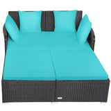 Turquoise Outdoor Rattan Daybed with Upholstered Cushions 76934581