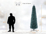 8FT Slim Pencil Artificial Christmas Tree, Frosted Gray-Green & Silver Needles, Flame Retardant PVC, 63780790