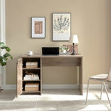 Home Office Desk Hazelnut One Cabinet Three Shelves Faux Barn Door on Metal Euro Hinges Modesty B107P218344