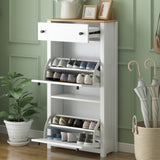 ON-TREND Functional Entryway Organizer with 2 Flip Drawers, Wood Grain Pattern Top Shoe Cabinet with WF308547AAK