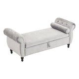 Velvet Multifunctional Storage Rectangular ottoman bench with 1 Pillow, grey N769P186110G
