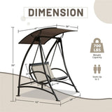 2-Seat Patio Chair, Outdoor Porch with Adjustable Canopy and Durable Steel Frame, Patio W1859110126
