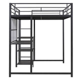 ZNTS Full Size Loft Bed with Desk and Whiteboard, Metal Loft Bed with 3 Shelves and Ladder, Black 36540591