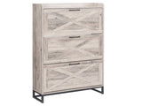 Barn door three-drawer cabinet with top panel shoe cabinet particleboard 80*24*145cm washed gray 24408365