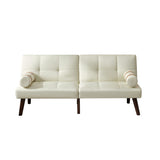 ZNTS Convertible Sofa Bed Futon with Solid Wood Legs Linen Fabric Ivory W1097125596