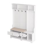 Multi-purpose Hallway Hall Tree with Removable Linen Cushioned Entryway Bench, Coat Rack, Storage W757P196820