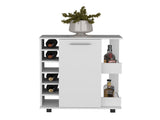 White 4-wheel bar cart cabinet for kitchen or living room, with 6 side built-in bottle racks, 1 B097133169