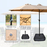 15x9ft Large Double-Sided Rectangular Outdoor Twin Patio Market Umbrella with light and base- taupe W419P145383