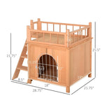 ZNTS Natural Wood 2-Level Wooden Cat House with Lockable Wire Door 15770241