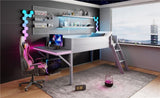 Wood Twin Size Gaming Loft Bed with Desk and LED, Grey N709P236479E