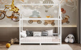 Wood Twin Size House Bed with Guardrail and LED, White N709P177522K