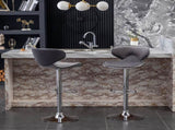 Masaccio Velvet Upholstered Adjustable Swivel Barstool, Set of 2, Gray T2574P164846