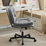 ZNTS Armless-Office Desk Chair with Wheels: PU Leather Cross Legged Wide Chair,Comfortable Adjustable 32911314