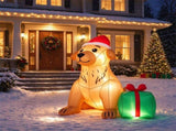 5 FT Christmas Inflatable Golden Retriever with Christmas Hat & Gift Box, Built-in LED Lights, Blow 26204893