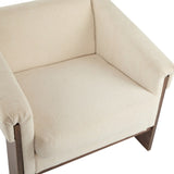 34" Mid-Century Modern Accent Chair with White Fabric, Deep Cushions, and Wide Armrests Ideal for N767P210787E