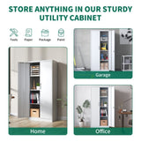 71"H Metal Garage Storage Cabinet, White Tool Steel Locking Cabinet with Doors and 3 Adjustable 82423156