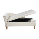 ZNTS Beige Chaise Lounge Indoor,Velvet Lounge Chair for Bedroom with Storage & Pillow,Modern Upholstered W1170100896