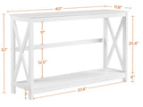 2-Tier X Design Wood Console Table with Shelf for Entryway Living Room, White 37951255