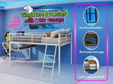 Full Size Metal Loft Bed with Built-in Desk & LED Light Strip, White Loft Bed Frame with Safety W1935P463341