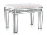 Silver MDF Velvet Upholstered Dressing Stool with Mirror Inlay & Rhinestones on Four Sides, Modern 58685845