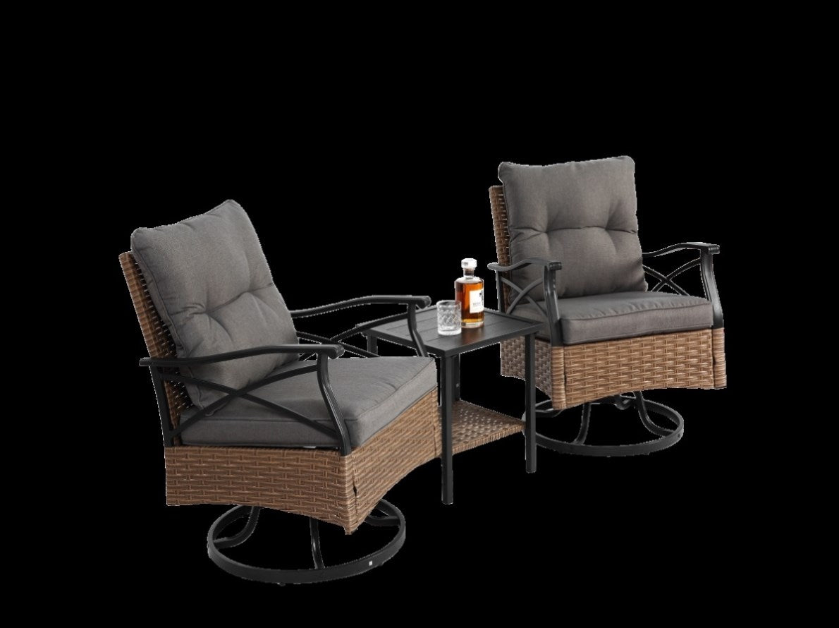Outdoor Swivel Rocker Chairs Set 3 Piece with 1 Table and 2 Rocking ...