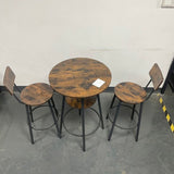 Round bar stool set with shelves, stool with backrest Rustic Brown, 23.6'' Dia x 35.4'' H W116294524