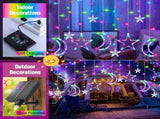 Multi colored moon and star curtain lights with 148 LED solar curtain lights 40090689