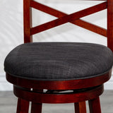 30" Bar Height X-Back Swivel Stool, Stool, Cherry Finish, Charcoal Fabric Seat B04660711