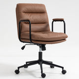 ZNTS Office Chair,Mid Back Home Office Desk Task Chair with Wheels and Arms Ergonomic PU Leather Computer W1143133926