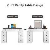 Vanity Desk with Dimmable LED Light with 10 Drawers, Makeup Table with Flip Up Mirror for W760P206128