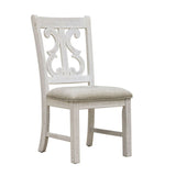 ZNTS Lavish Design Distressed White 2pcs Dining Chairs Only, Gray Padded Fabric Seat Dining Room Kitchen B011111836