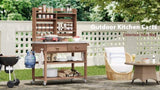 K&K 64.9"H Outdoor Potting Bench Table with Lockable Wheels, Solid Wood Outdoor Kitchen Island with N707P228274Z