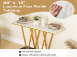 40 Inch Console Table with Faux Marble Top, W-Shaped Metal Frame Entryway Table for Hallway Living 68056638