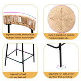 Hand Woven Bar Stools with Back Set of 2 Paper Rope Round Barstools with Footrest for Kitchen Island W1757P271587