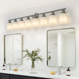 Modern 8-Light Vanity Wall Sconce, Brushed Nickel Finish with Frosted Glass Shades for Bathroom or W1340P206700