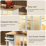 Kitchen Island with Drop Leaf, LED Light Kitchen Cart on Wheels with 2 Fluted Glass Doors and 1 Flip WF311171AAW
