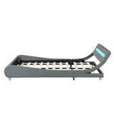 Faux Leather Upholstered Platform Bed Frame with led lighting , Curve Design, Wood Slat Support, No W2297140906