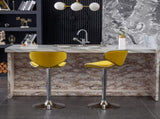 Masaccio Velvet Upholstered Adjustable Swivel Barstool, Set of 2, Yellow T2574P164847