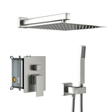 Dual Shower Head - 12 Inch Wall Mounted Square Shower System with Rough-in Valve, Brushed Nickel W124381738