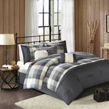 7 Piece Herringbone Comforter Set Grey Queen B03597008