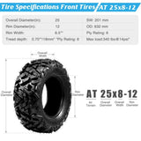 ZNTS Complete Set of 4 All Terrain ATV UTV Tires 25x8-12 Front & 25x10-12 Rear 6PR Tubeless 87563144