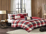 6 Piece Printed Herringbone Quilt Set with Throw Pillows Red Full/Queen B03597496