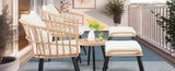 5 Piece Patio Bistro Set with Ottoman, Outdoor Wicker Apartment Balcony Furniture Sets, Rattan Table T2712P305913