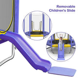 ZNTS 7FT Trampoline for Kids with Safety Enclosure Net, Slide and Ladder, Easy Assembly Round Outdoor 50351050